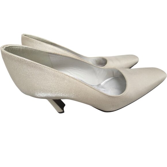 Stuart Weitzman Shimmer Champagne Womens 3" Heels -Size 8C Satin High Heels - Picture 14 of 14